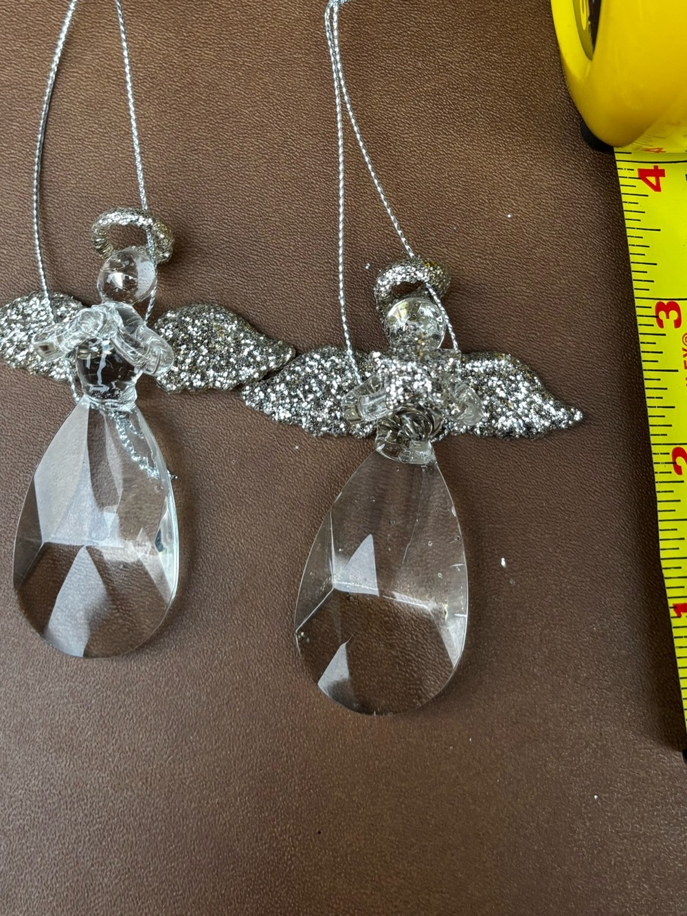 2 Crystal Angel ornaments - Clear and Silver - vintage
